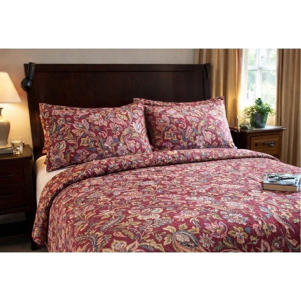 Handmade Floral Paisley Burgundy Red‎ Duvet Cover & Sham Set 3 PCS Queen